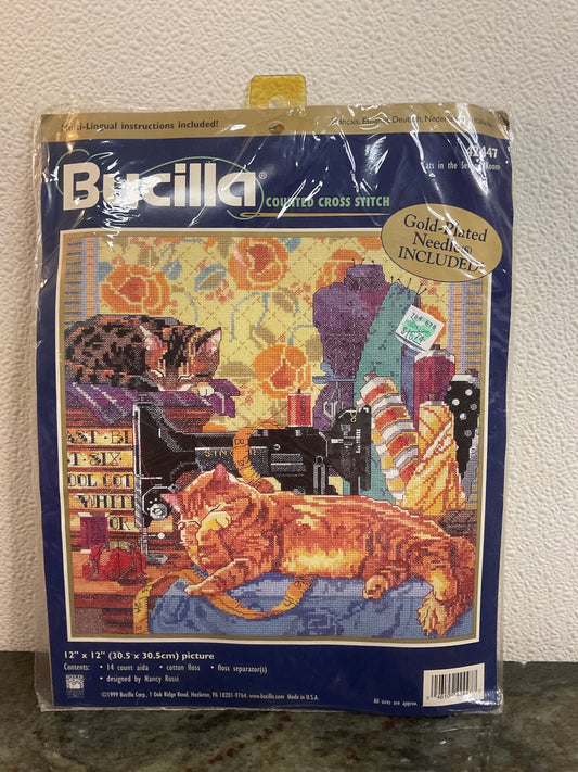 Cats In Sewing Room Counted Cross Stitch Kit