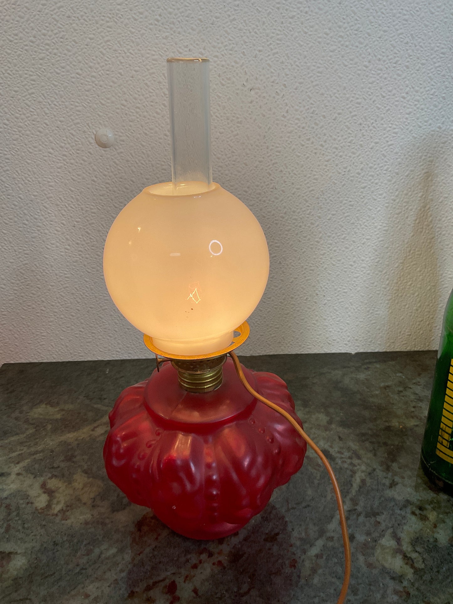 Antique Miniature Red Satin Lamp