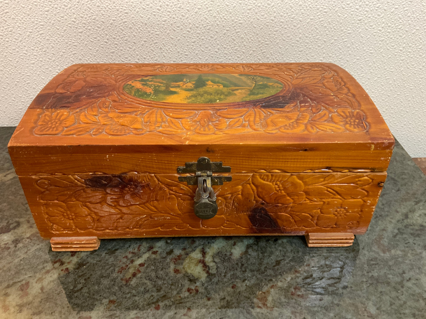 Vintage Carved Cedar Jewelry Box