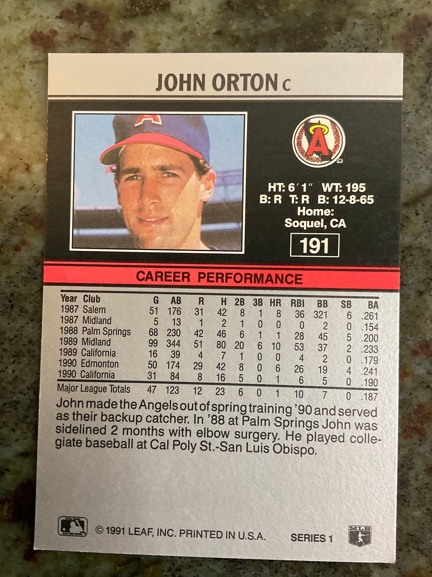 John Orton 1991 Leaf Baseball Card