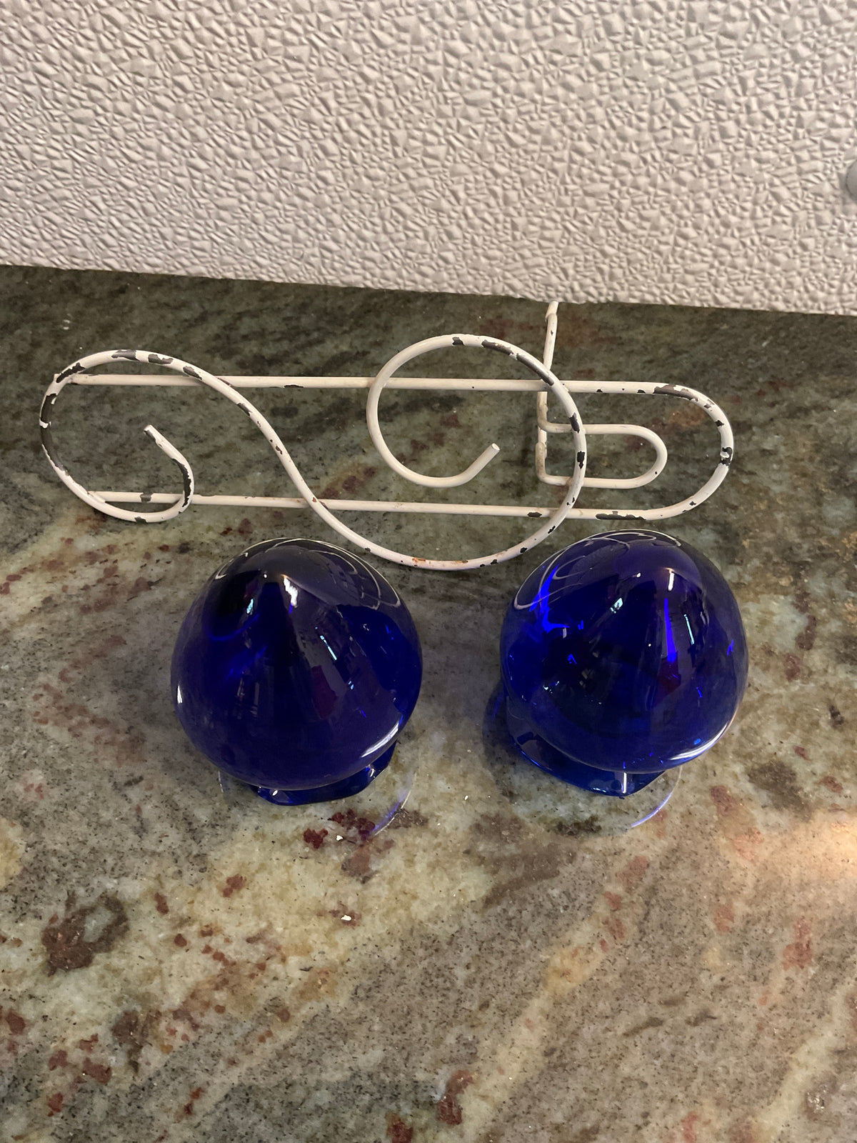 Vintage Cobalt Blue Bud Vase/ Wire Wall Mount