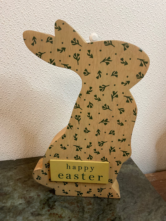 Wood Floral Happy Easter Bunny