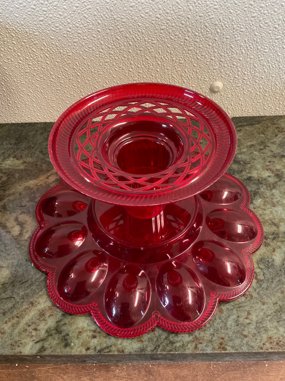 Vintage Red Plastic Deviled Egg Holder