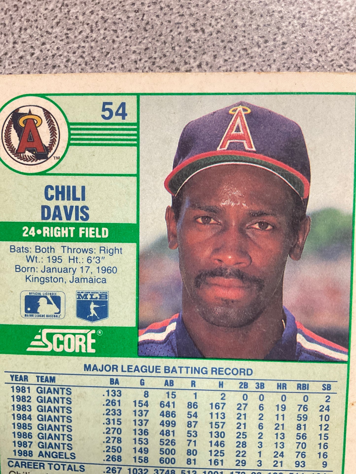 Baseball Card Chili Davis