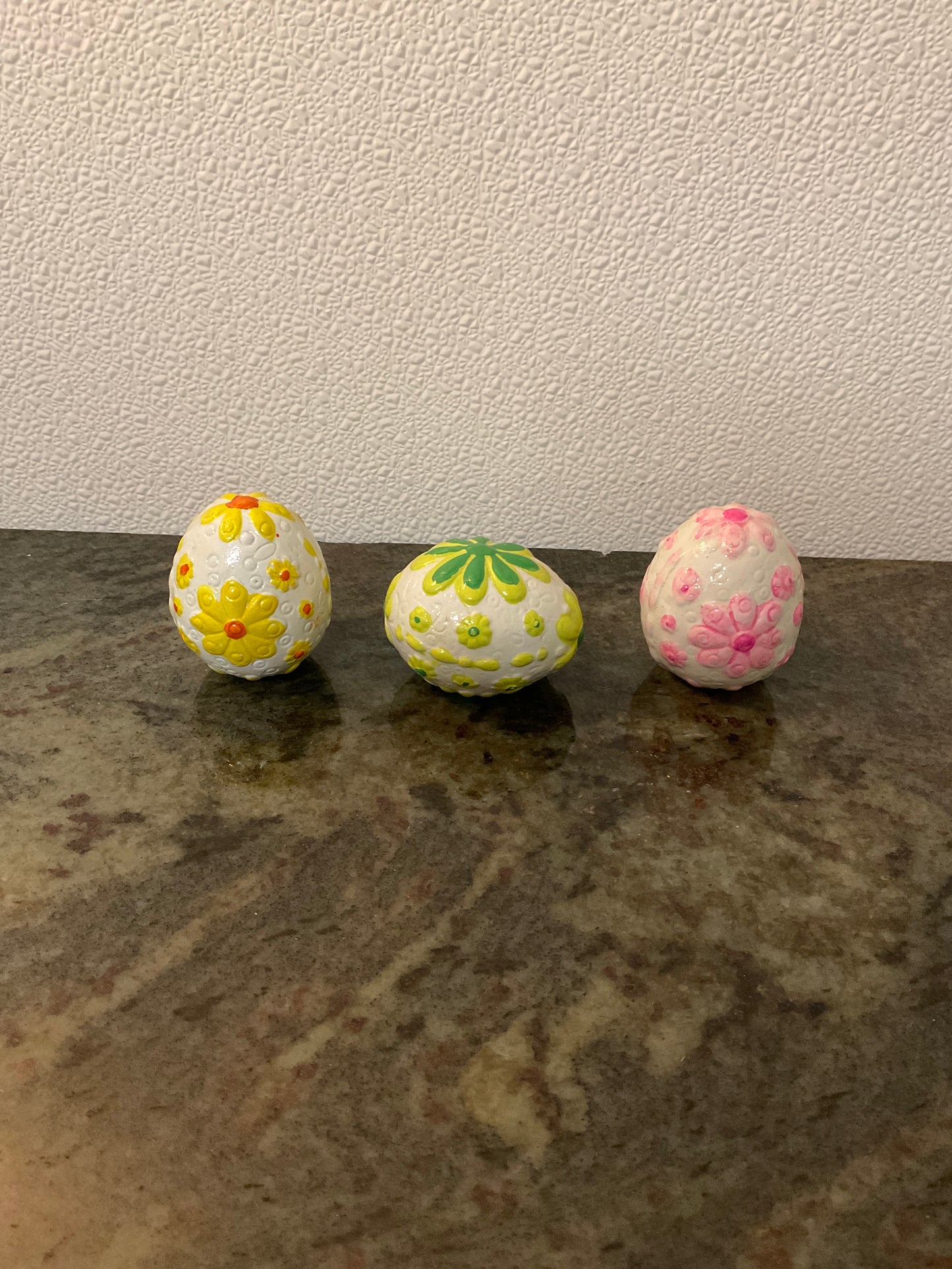 Set of 3 Vintage Glazed Ceramic Eggs