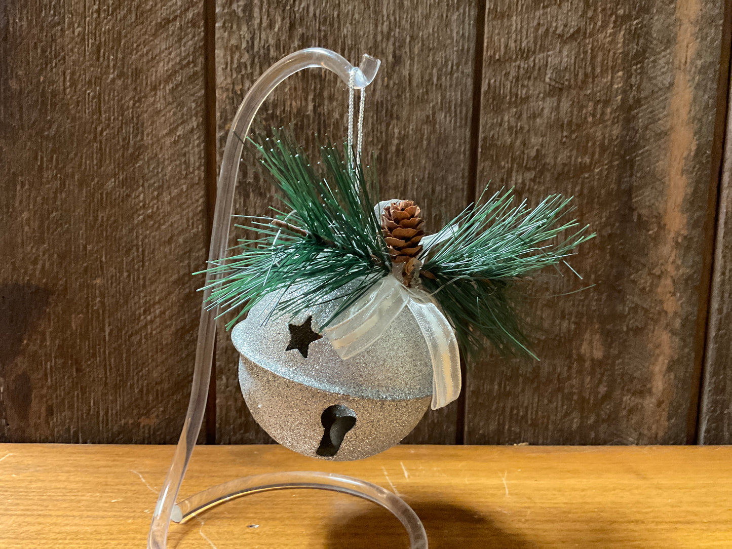 Ornament 3” Sparkling Silver Bell w/Greenery