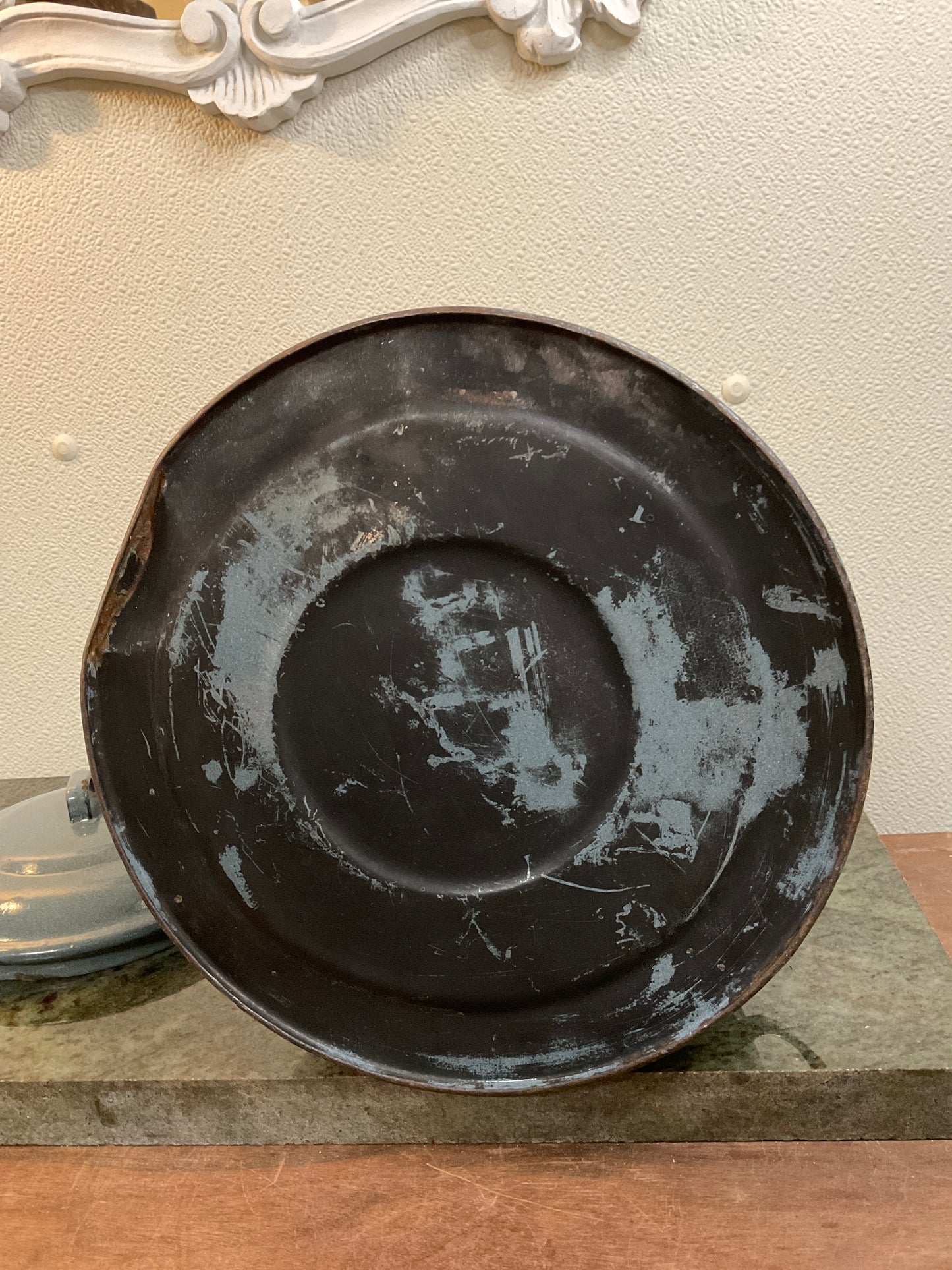 Vtg Gray Enamel Kettle Pot