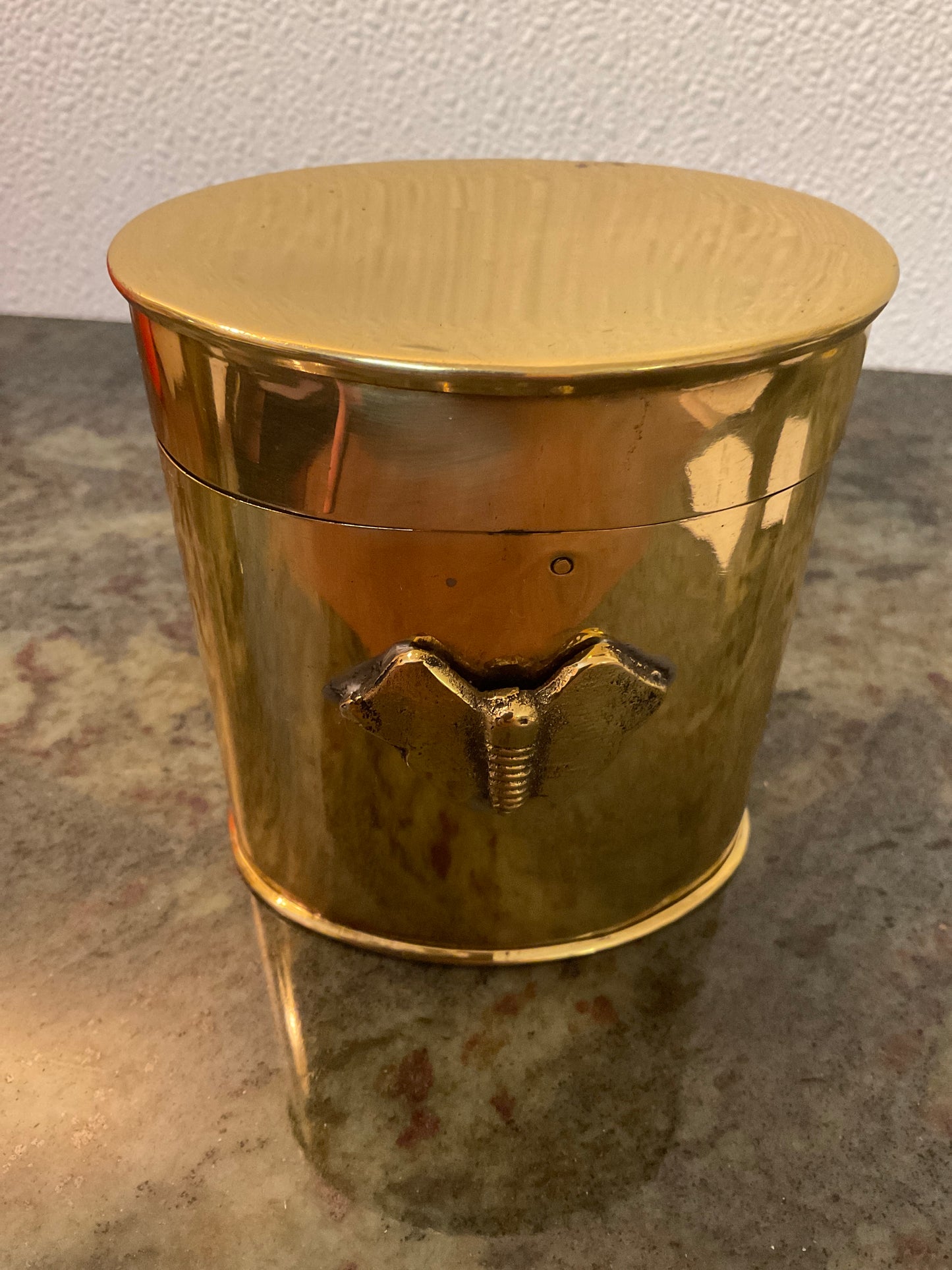 Brass Trinket Canister w/Butterfly Emblem