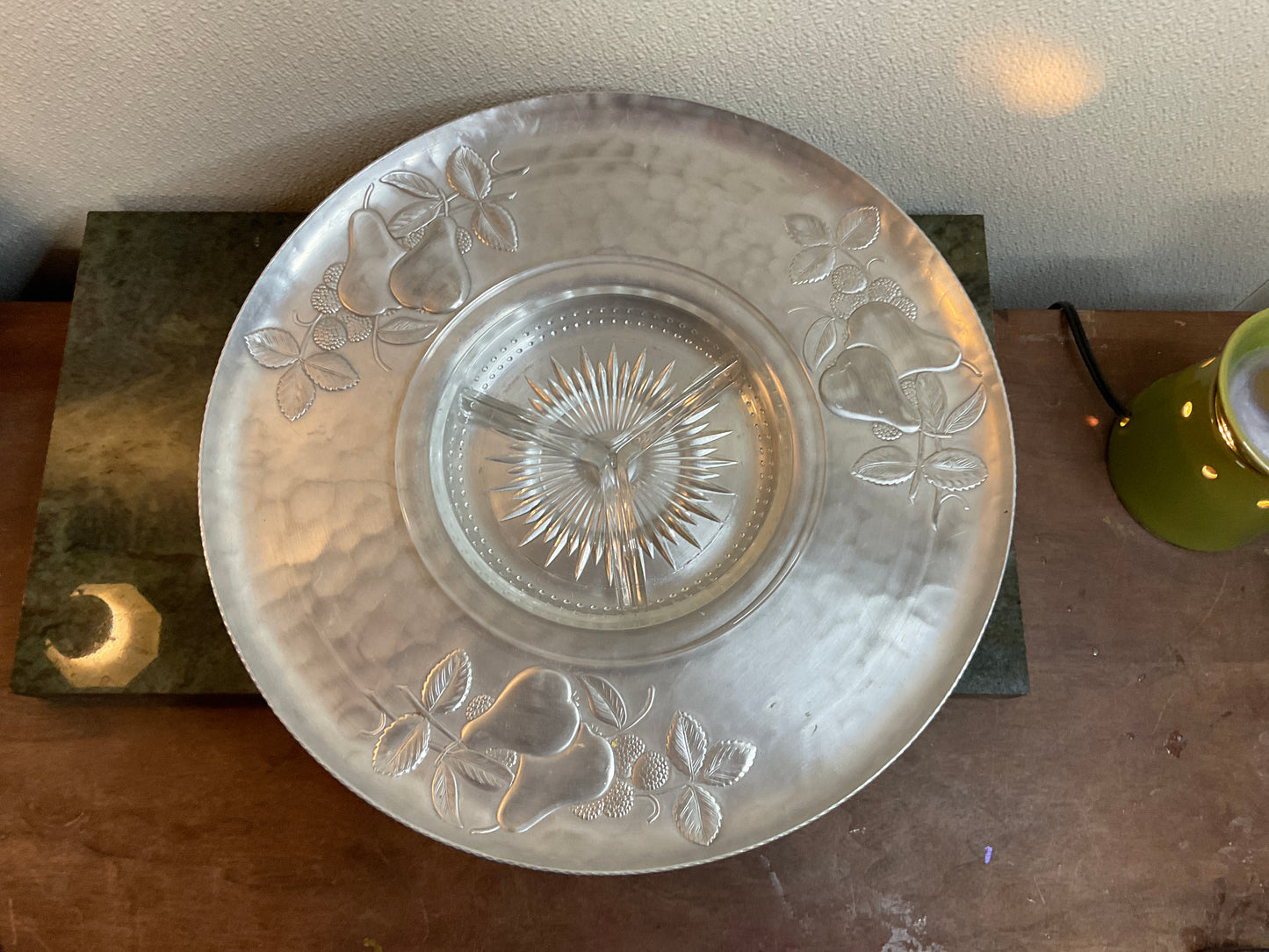 Vintage Aluminum And Glass Lazy Susan