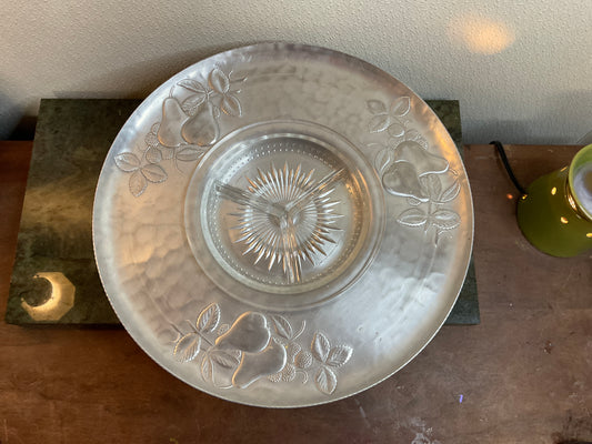 Vintage Aluminum And Glass Lazy Susan