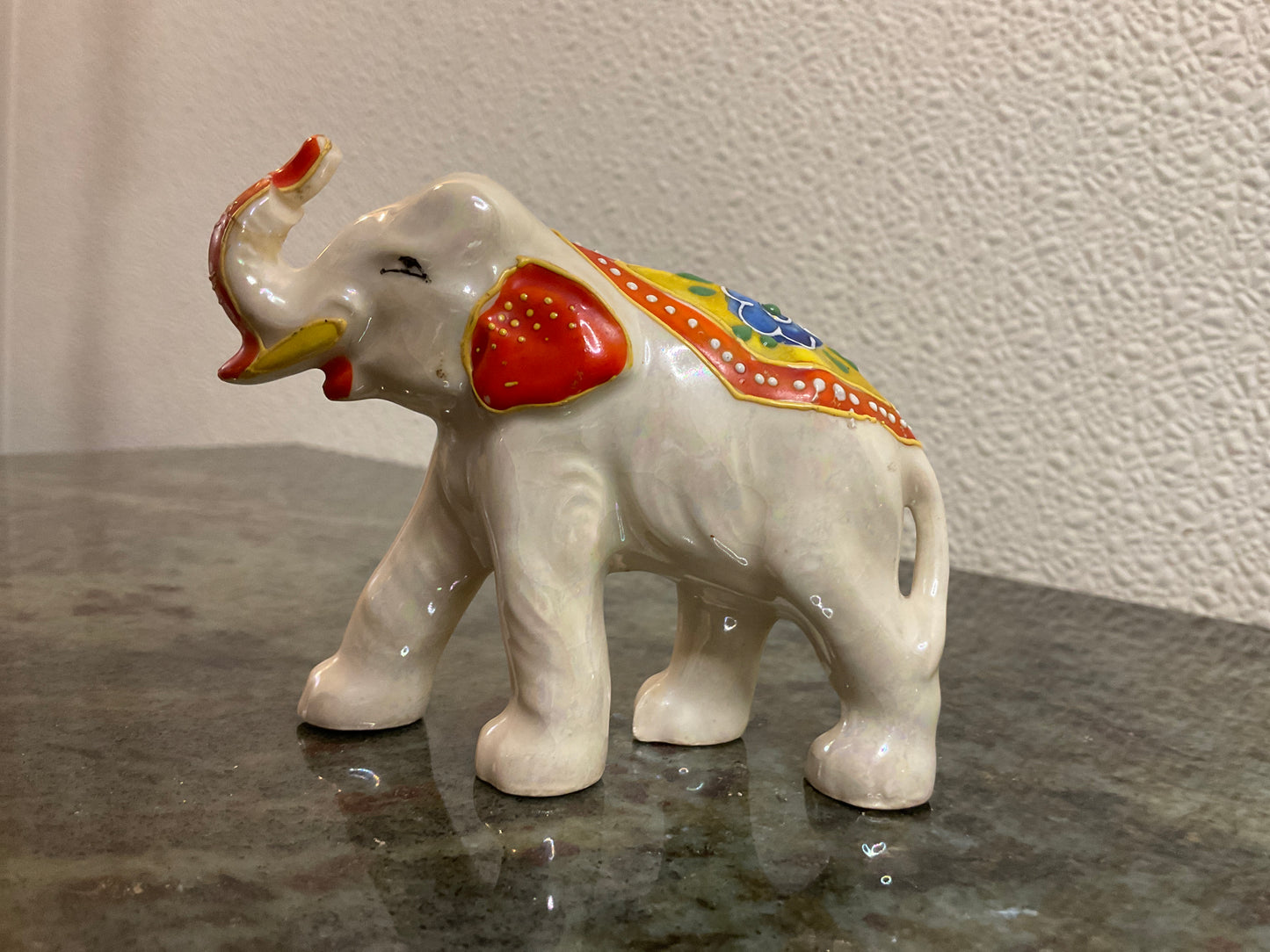 Vtg Mini Hd Painted Ceramic Elephant