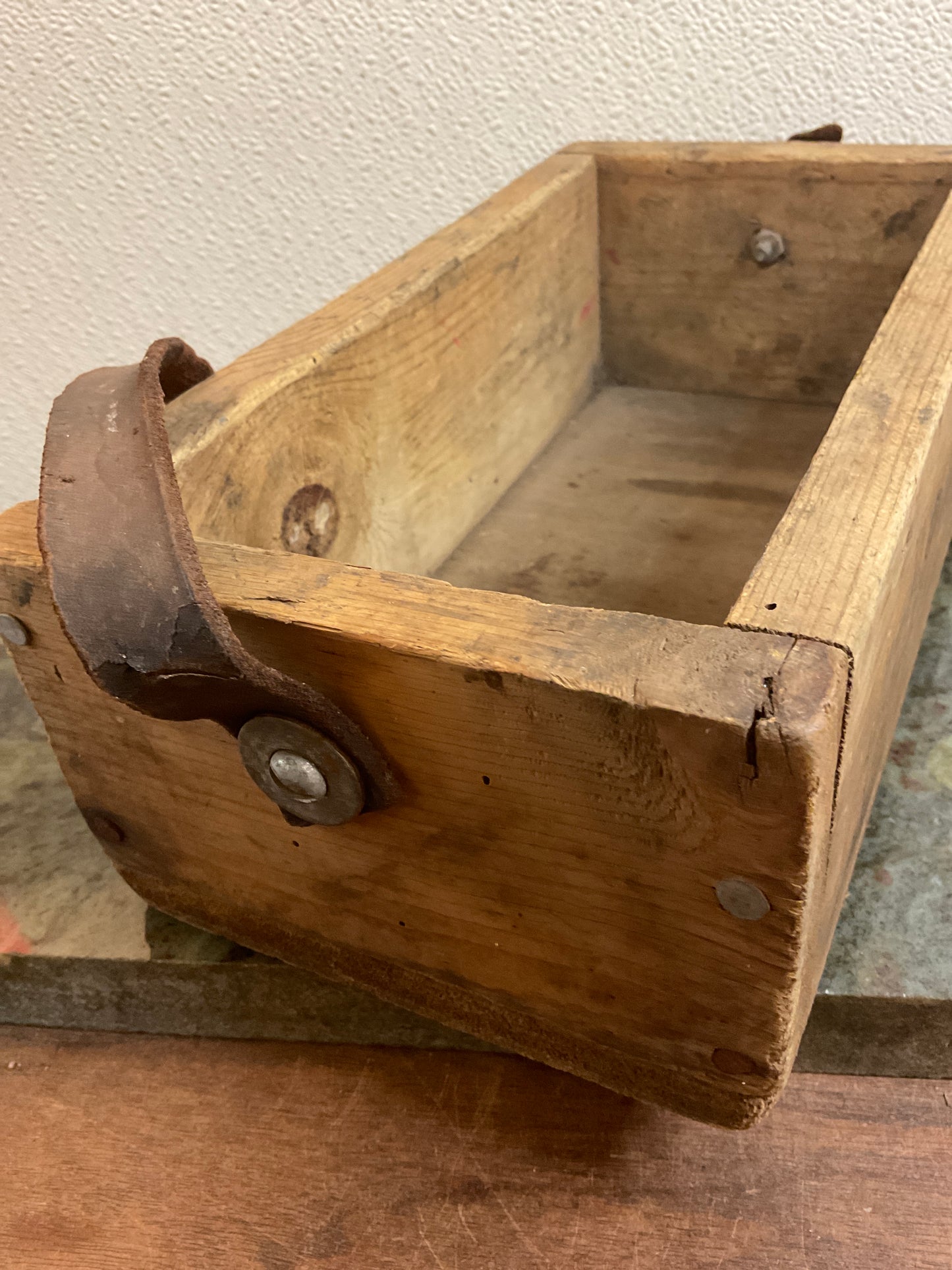 Rustic Wood Box W/Leather Strap