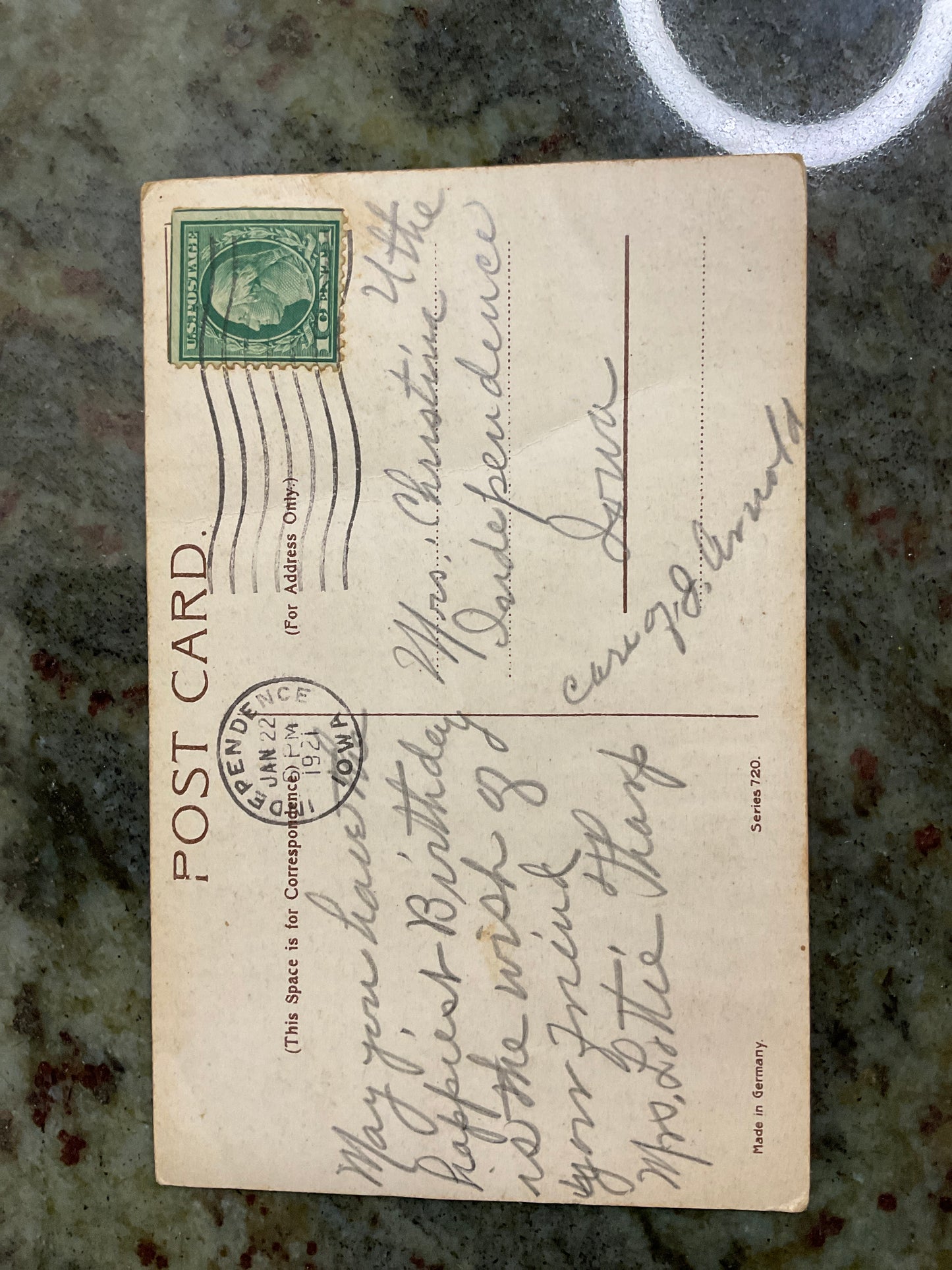 Vintage 1921 Post Card