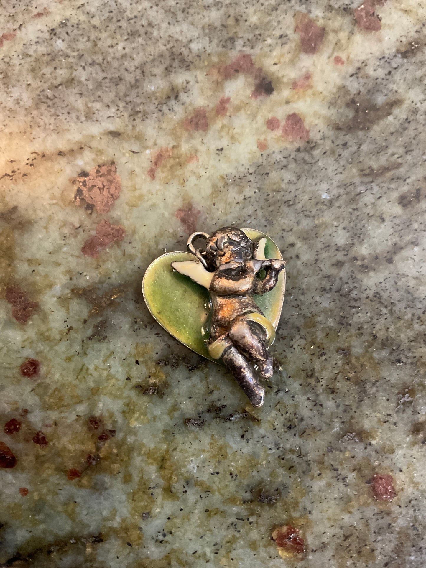 Enameled Heart/Cupid Charm/Pendant