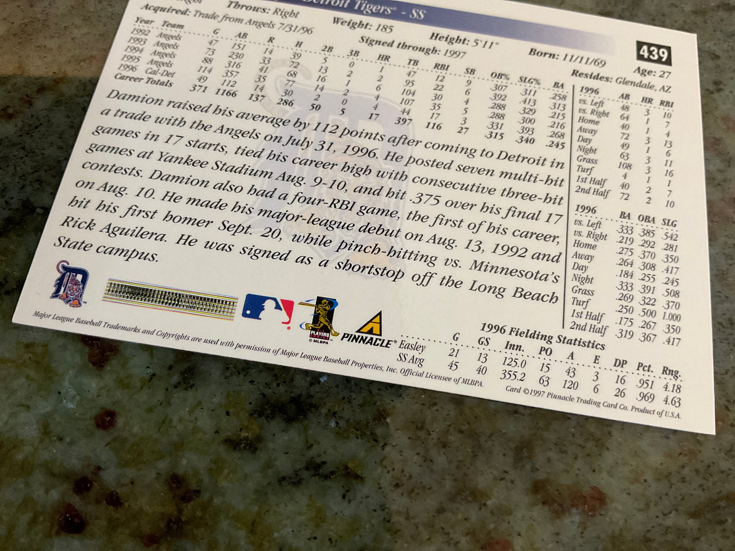 1997 Score Damion Easley Baseball Card