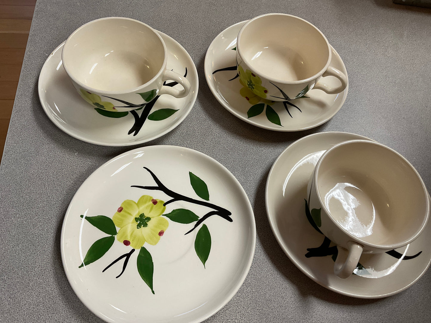 Vtg Dixie Dogwood Set 4 Cups and 3 Saucers
