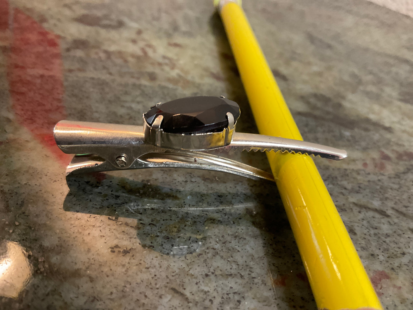 Black Gemstone On Metal Hairclip