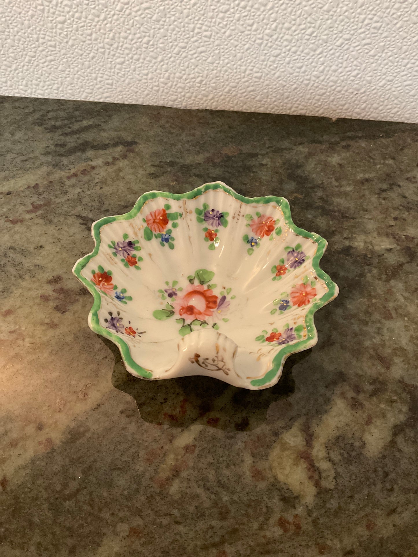 Vintage 1940’s Clam Shell Shaped Bowl Floral Hand Painted