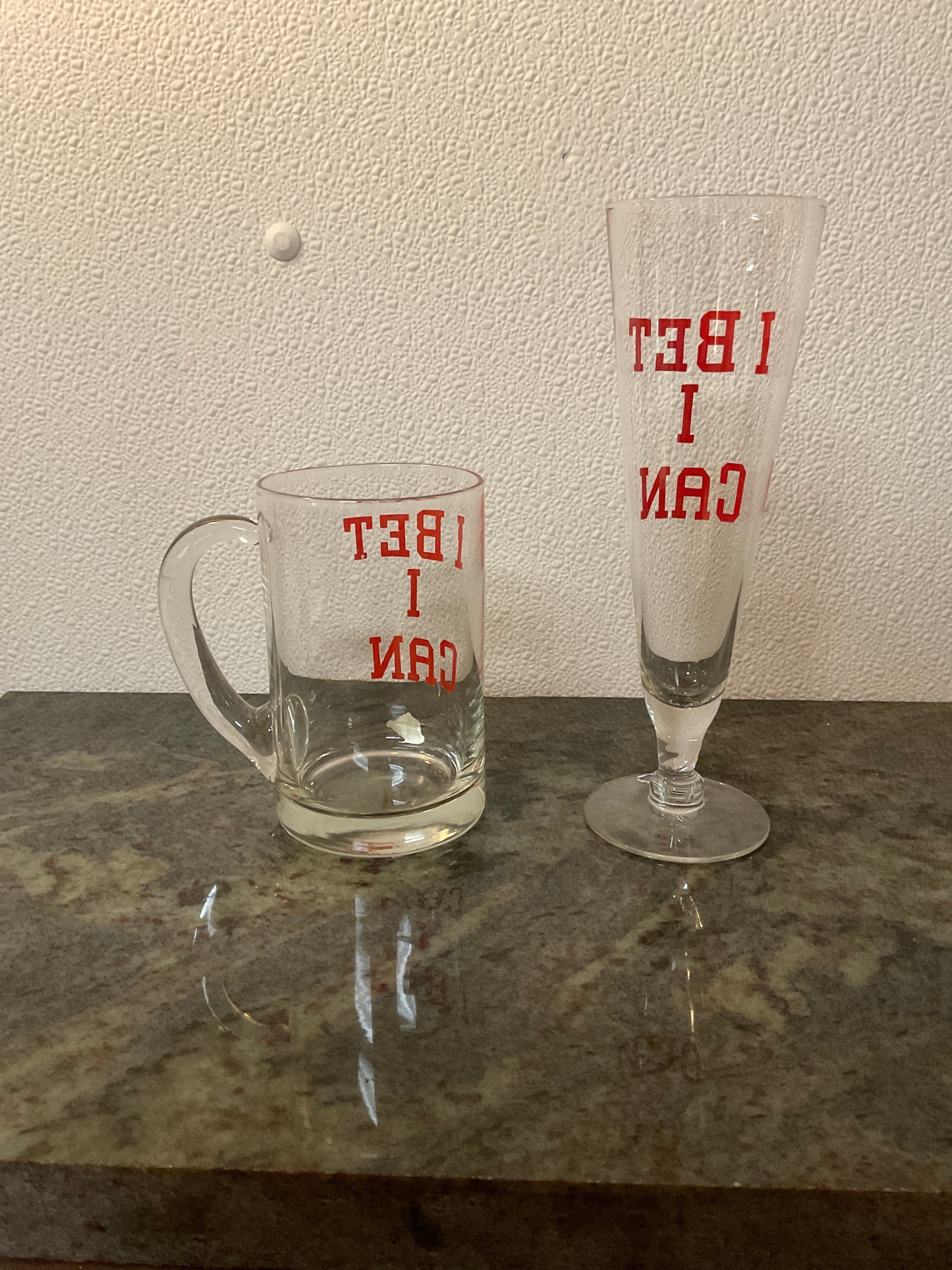 West Virginia Glass Set “ I Bet I Can”