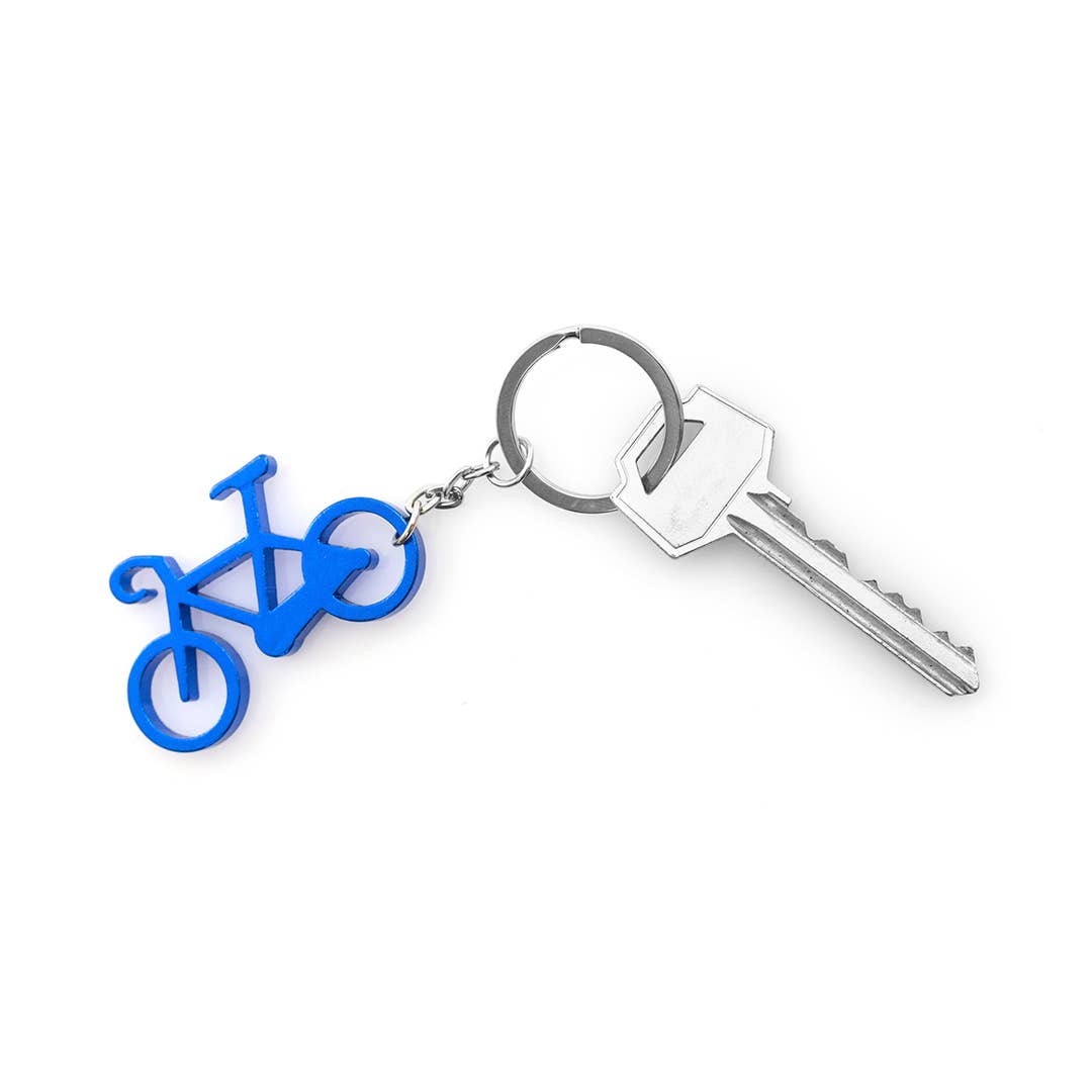 Aluminum bottle opener keychain in the shape of a bicycle: Silver
