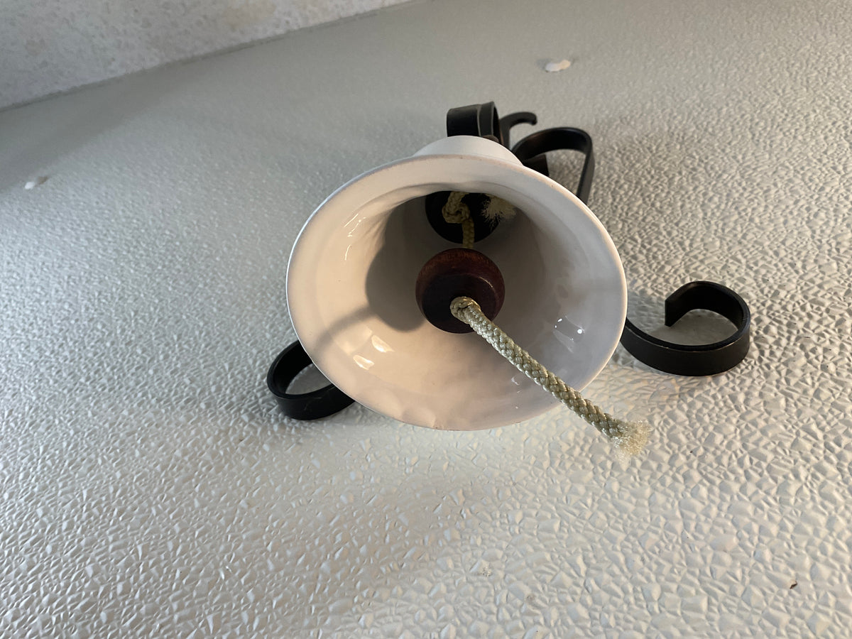 Vintage Wall Mount Ceramic Dinner Bell/Metal Bracket