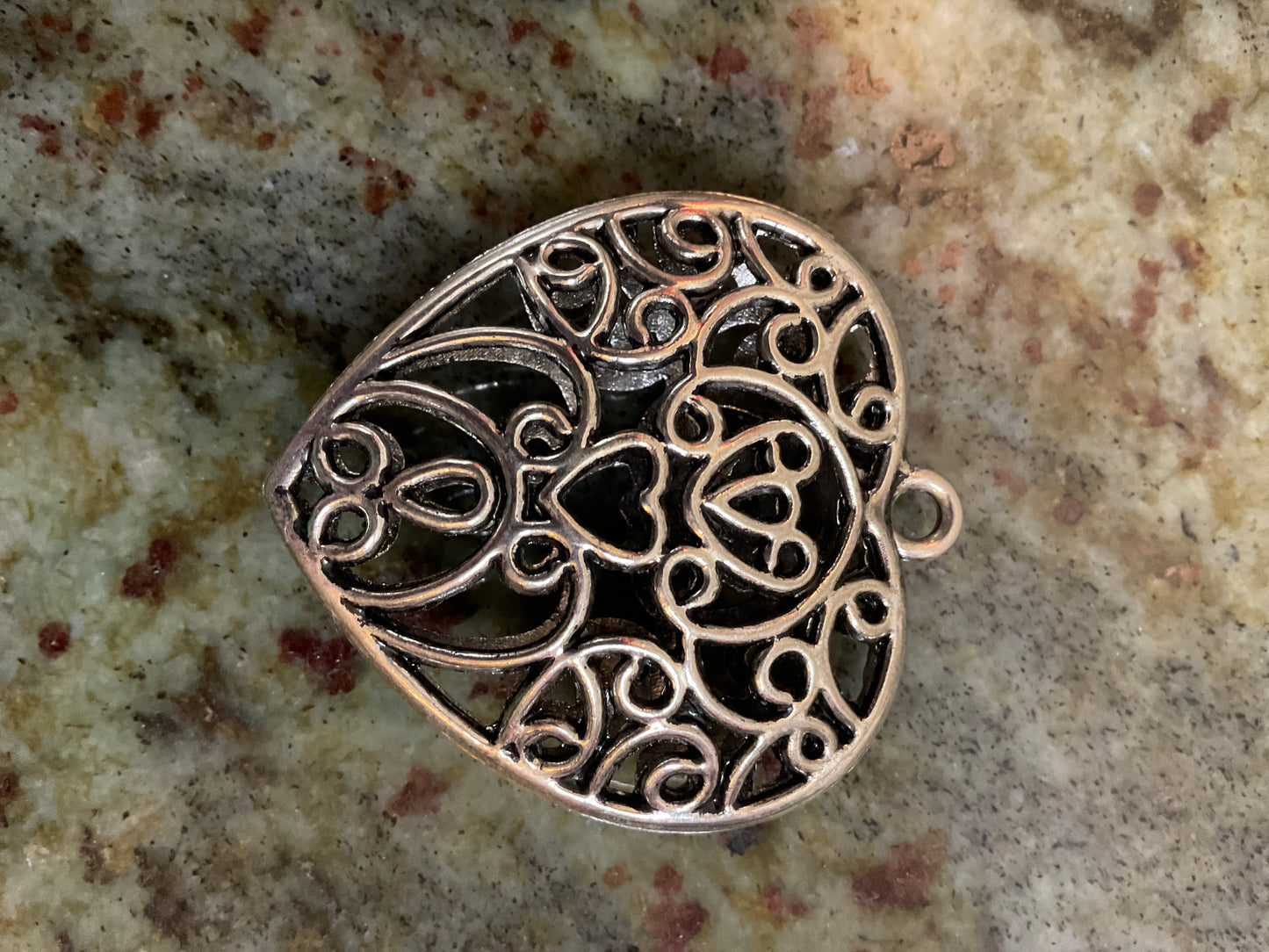 Silvertone Puffed Filigree Heart Pendant