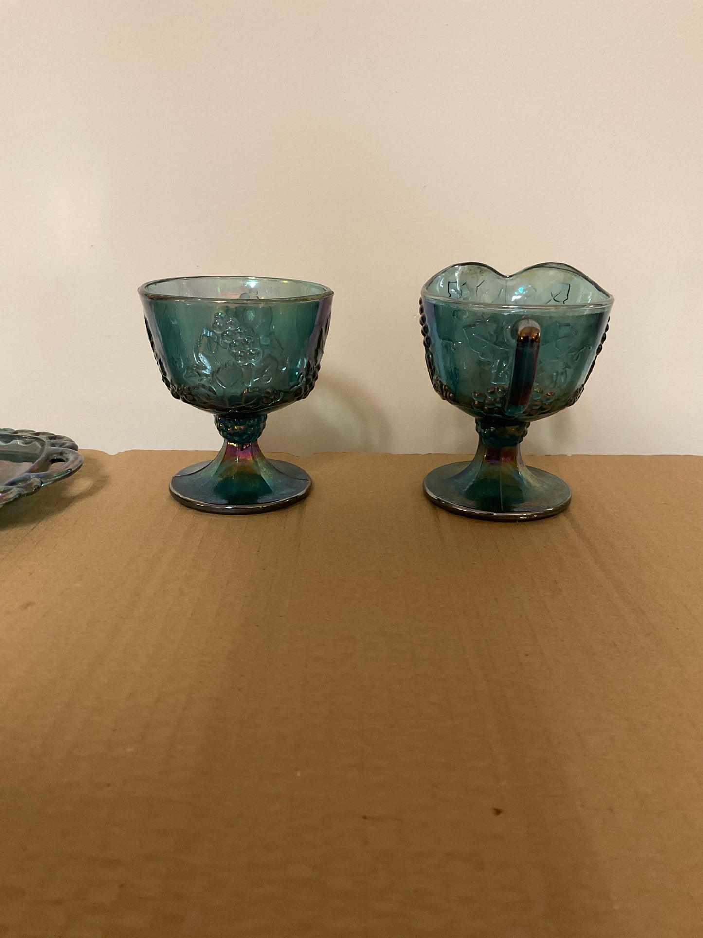 Indiana Glass Blue Carnival Glass Creamer And Sugar