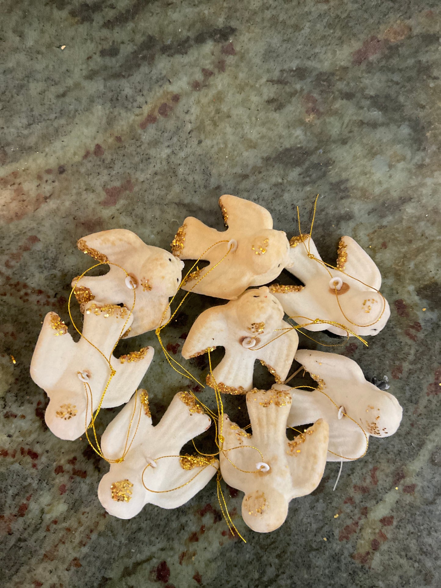 Small White Birds With Gold Glitter