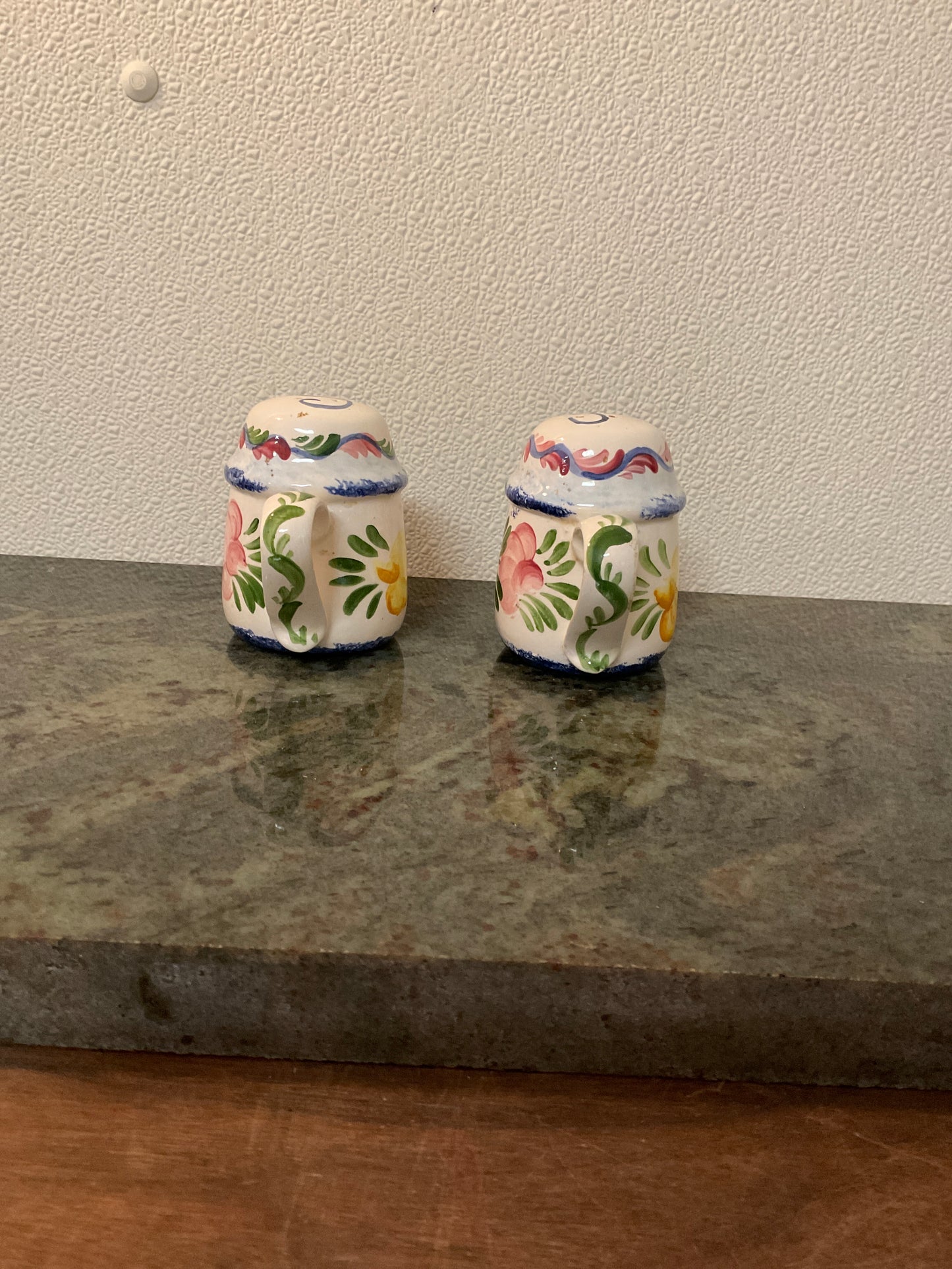 Vintage German Art Pottery Floral Salt and Pepper Shaker “Handgemalt” signed by Widerstrom