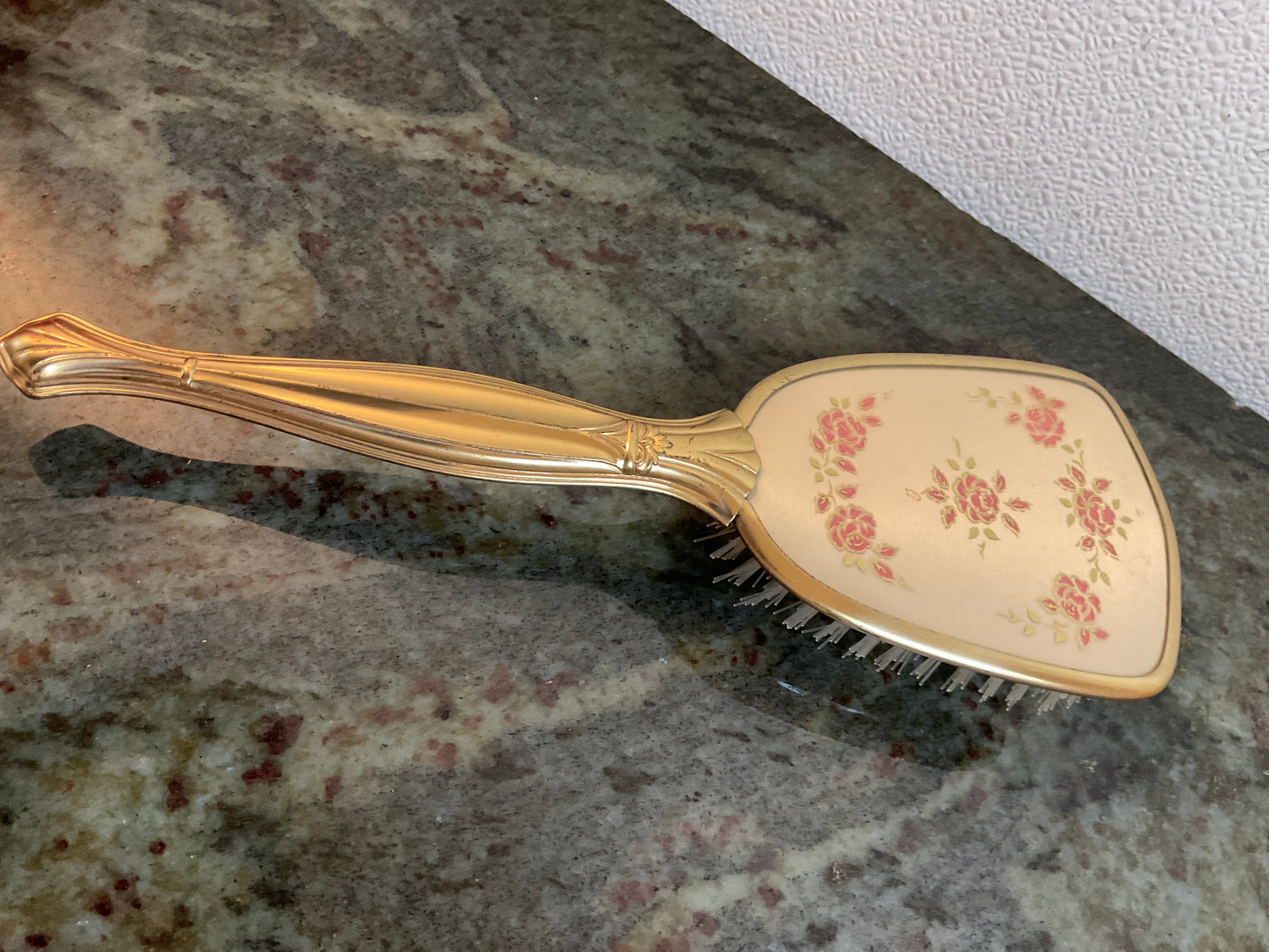 Vintage Gold Tone Floral Hairbrush