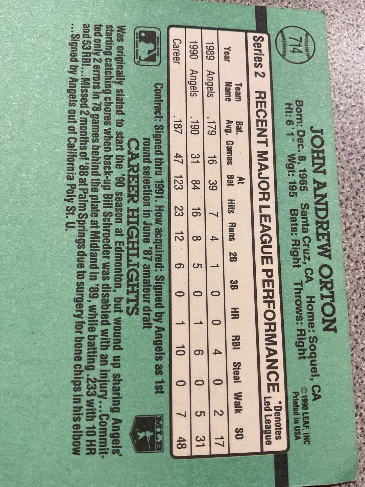 Baseball Card, John Orton