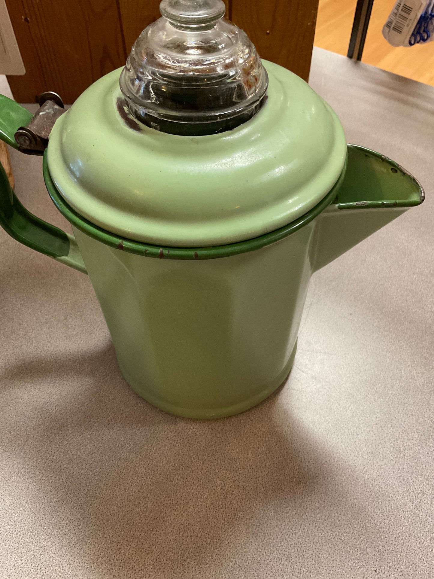 Jadeite Green Enamelware Coffee Pot