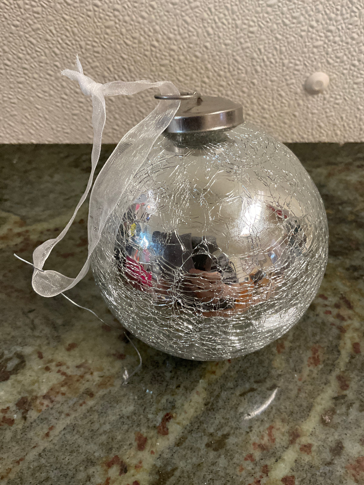 Vintage Kugel- Style Silver Crackle-glass Ornament