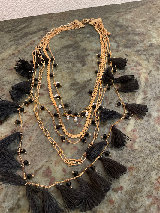 5 Gold Chain with Black Tassels & Beads