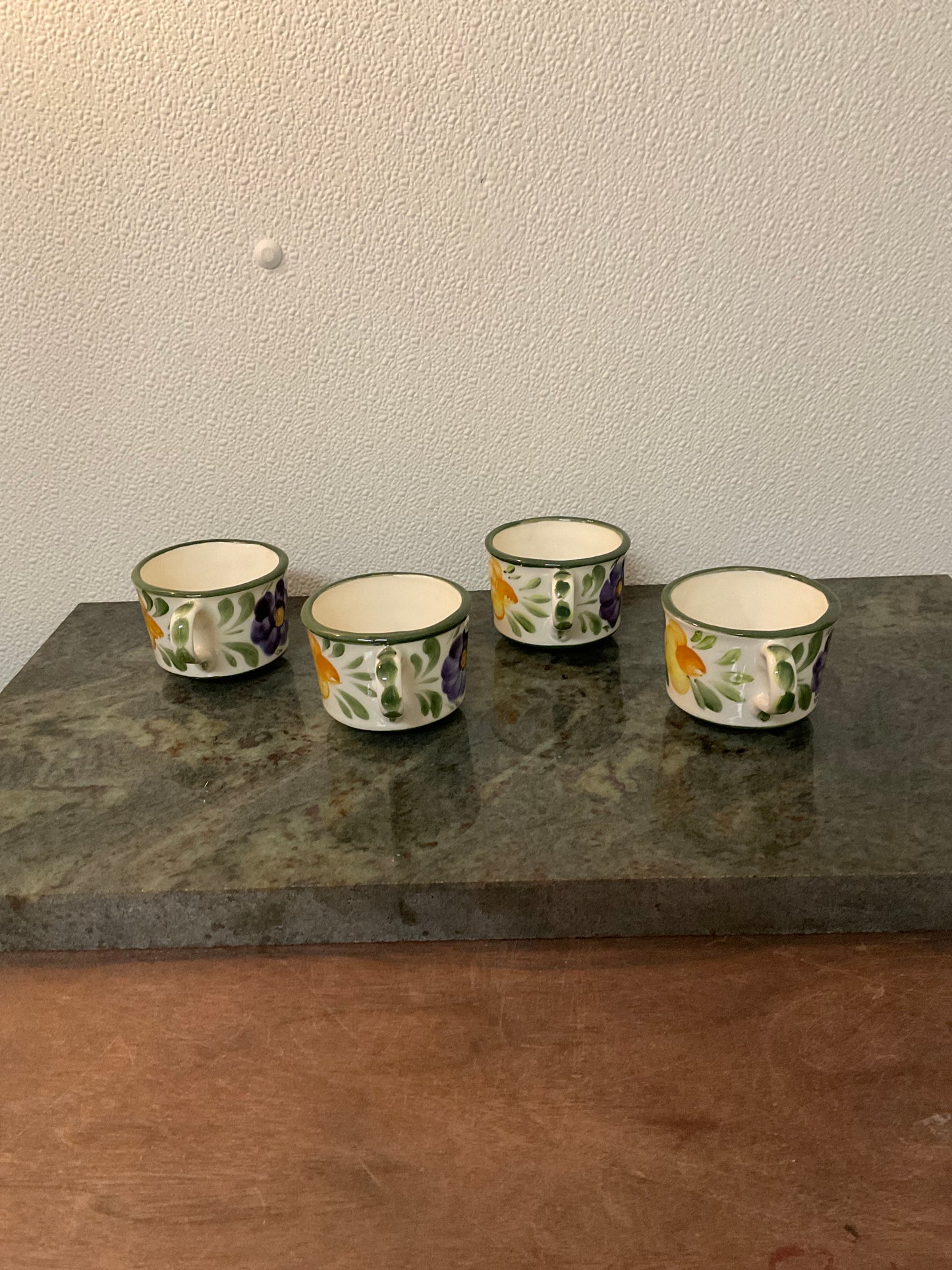 Vintage German Art Pottery Floral Coffee/Tea Cups “Handgemalt” signed by Widerstrom Set of 4