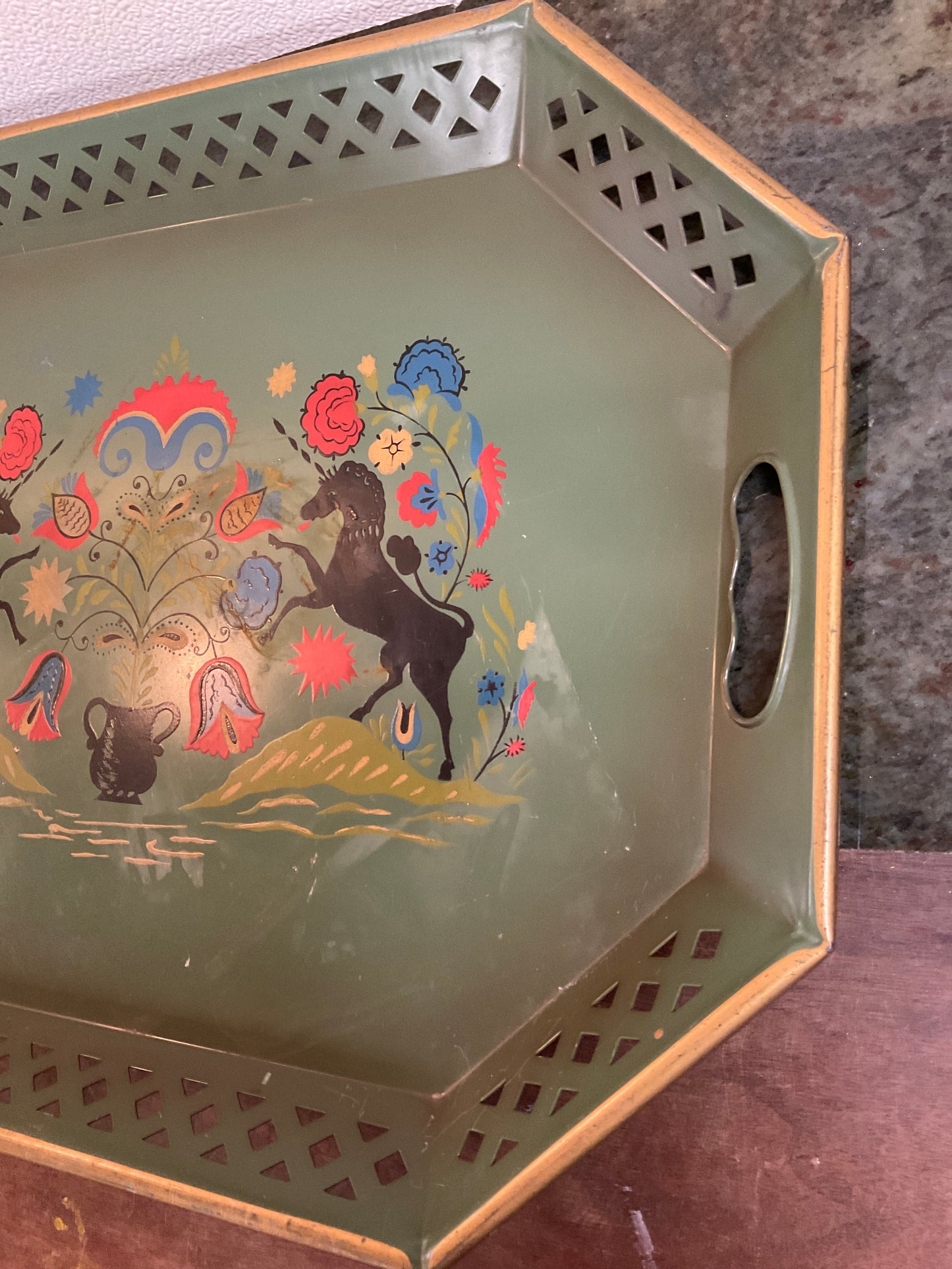Nashco Folk Art Unicorn Metal Tray