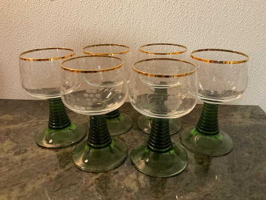 German Roemer Green Beehive Wine Glasses Set of 6