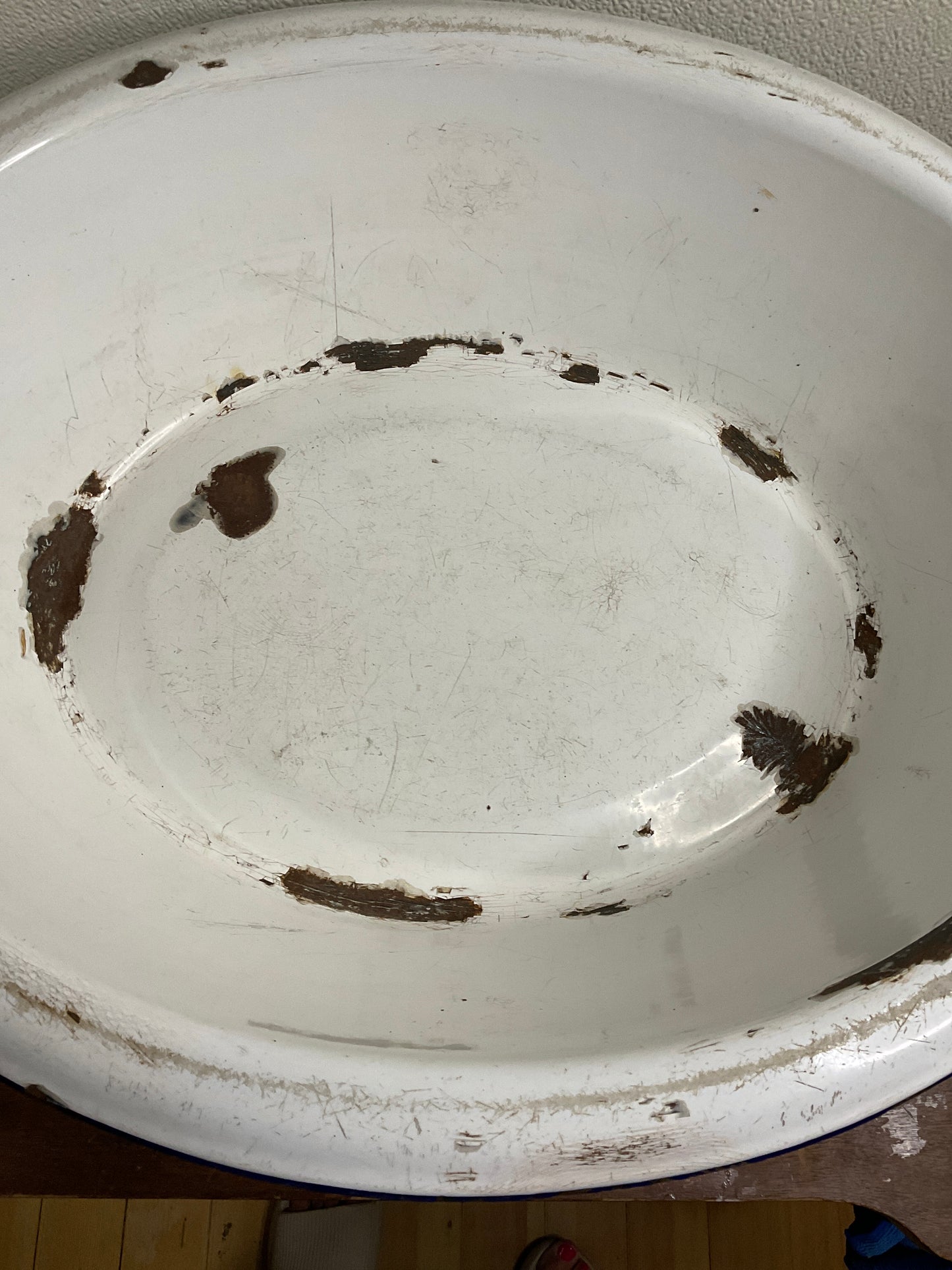 Vintage Blue and White Enamel Tub