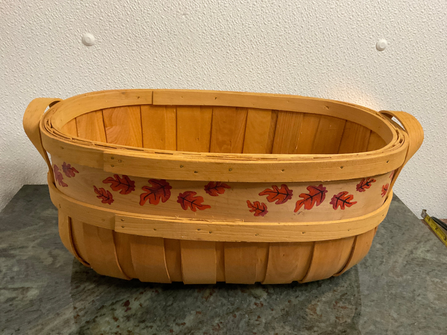 Oval Wood Slat Basket w/Fall Leaves