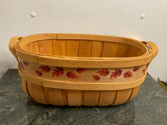Oval Wood Slat Basket w/Fall Leaves