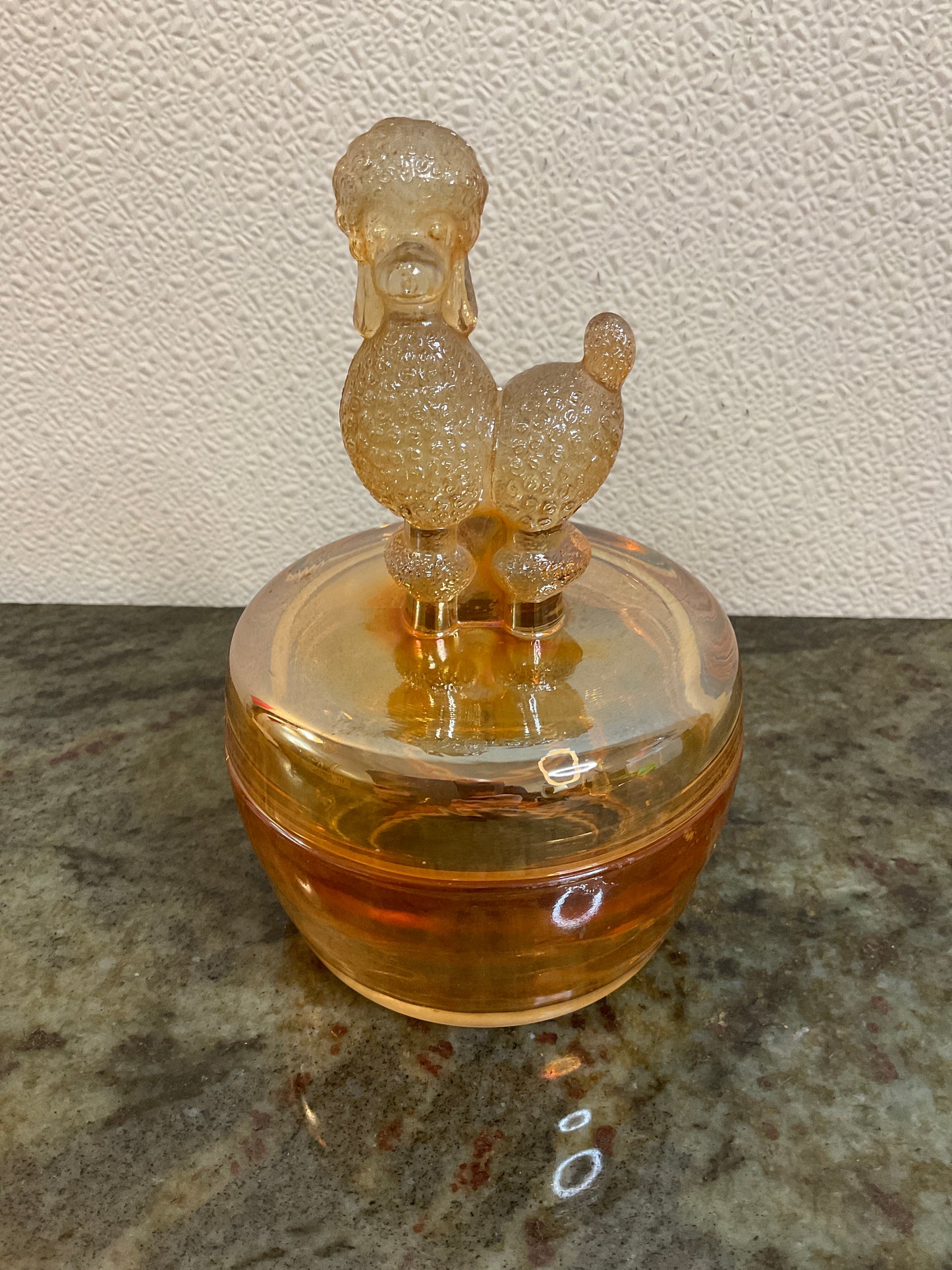 Vintage Jeannette Iridescent Marigold Poodle Powder Jar