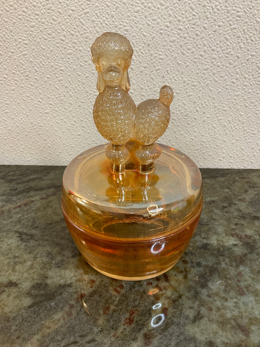 Vintage Jeannette Iridescent Marigold Poodle Powder Jar