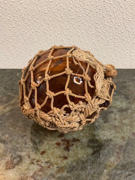Vtg Amber Glass Fishing Float with Net