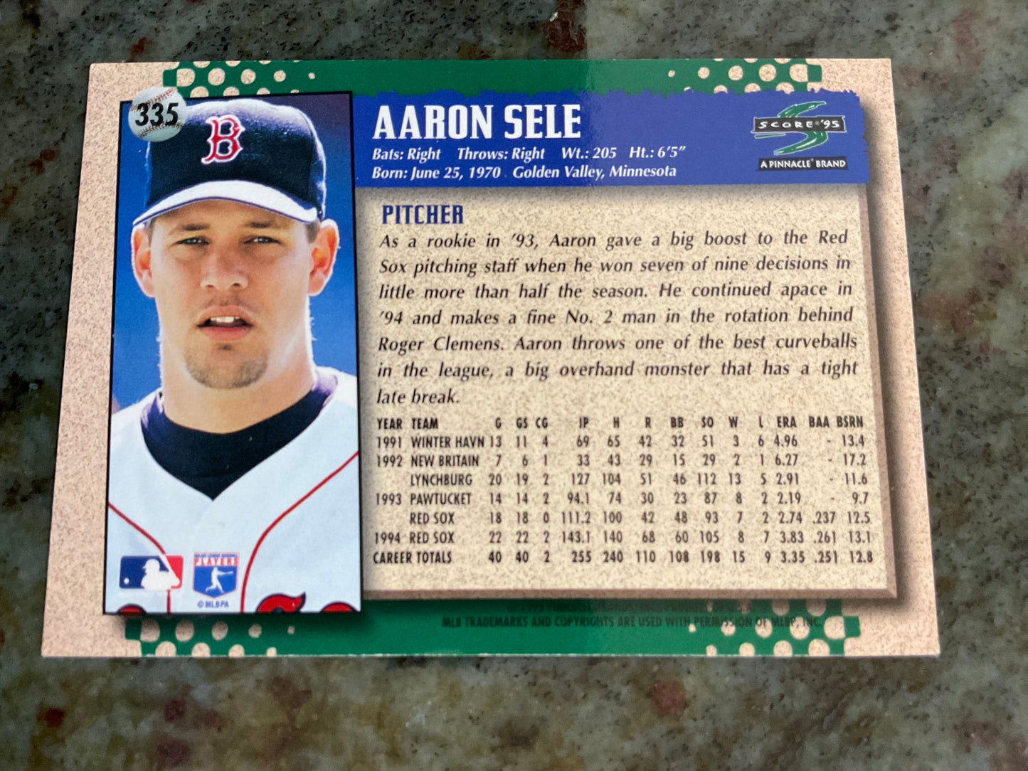 1995 Score Aaron Sele Baseball Card