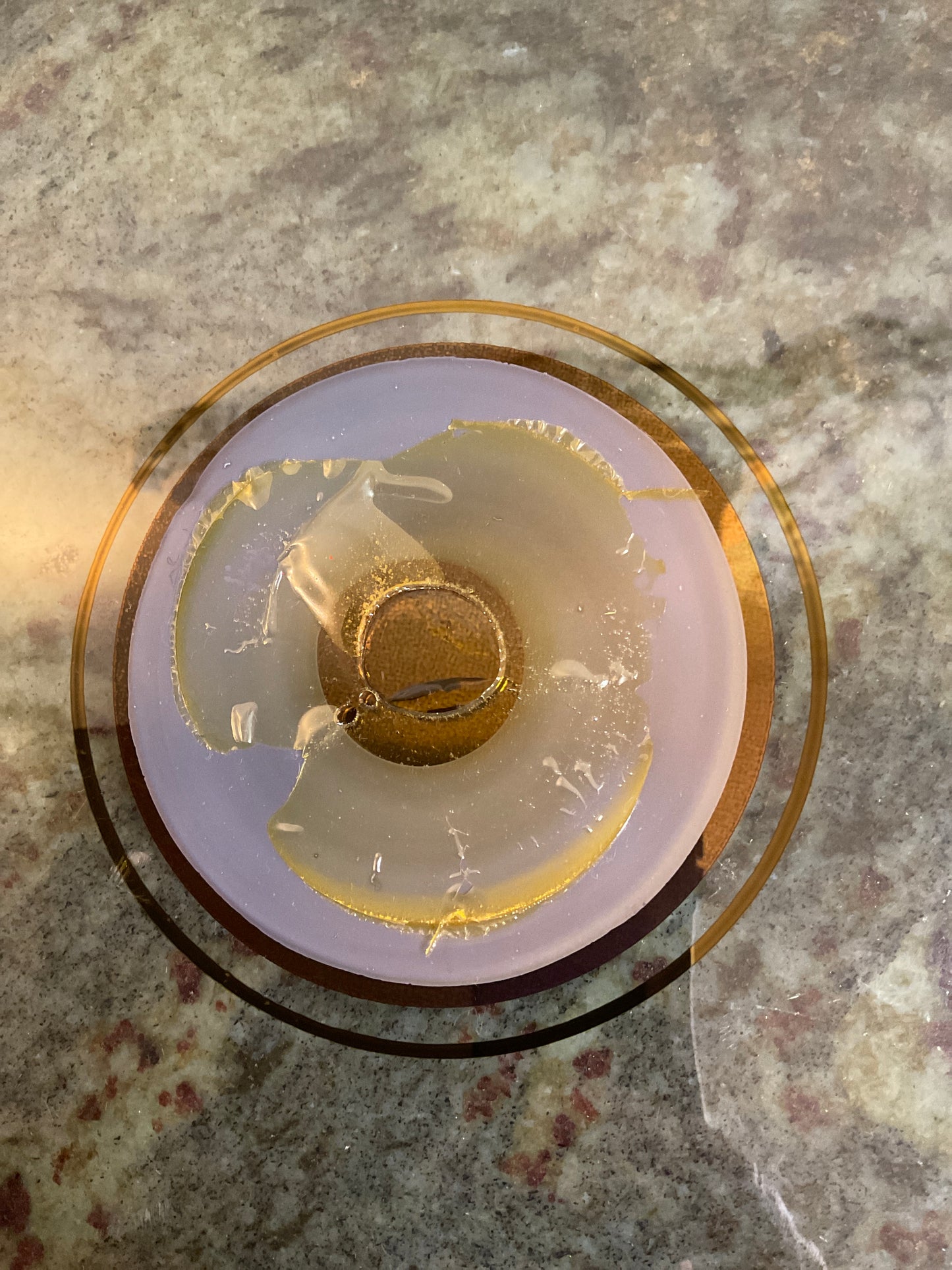 Vtg 13” Round Glass Tray w/Gold Rim & Center