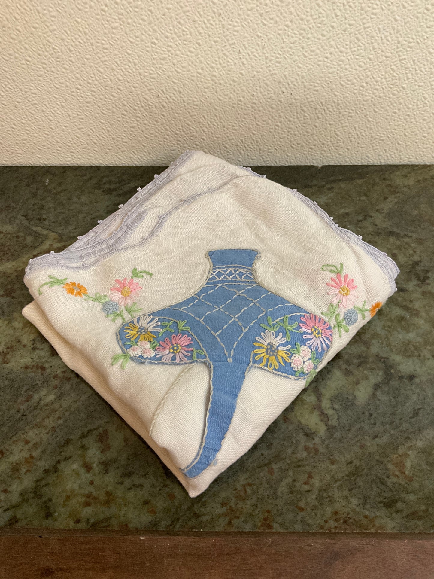 Vintage Embroidered Card Tablecloth