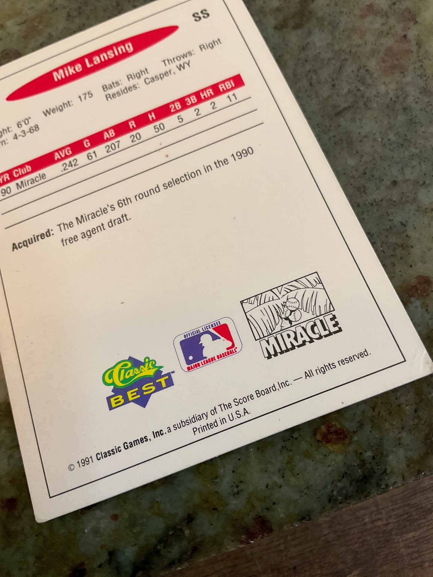 1991 Classic Best Mike Lansing Baseball Card