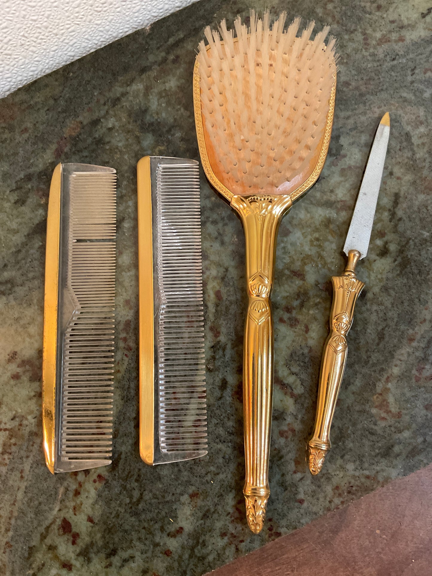 Vintage Gold-Tone Vanity Set of Four