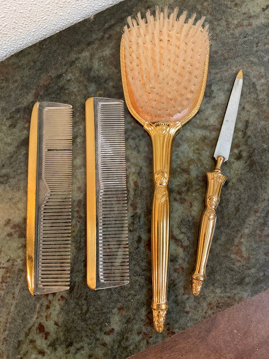 Vintage Gold-Tone Vanity Set of Four