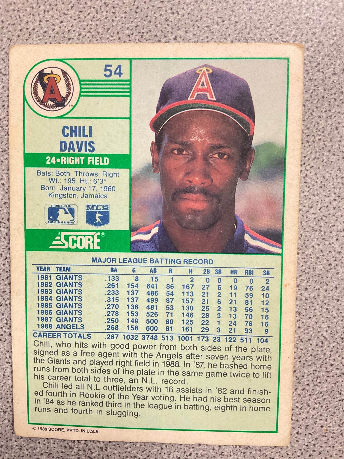 Baseball Card Chili Davis